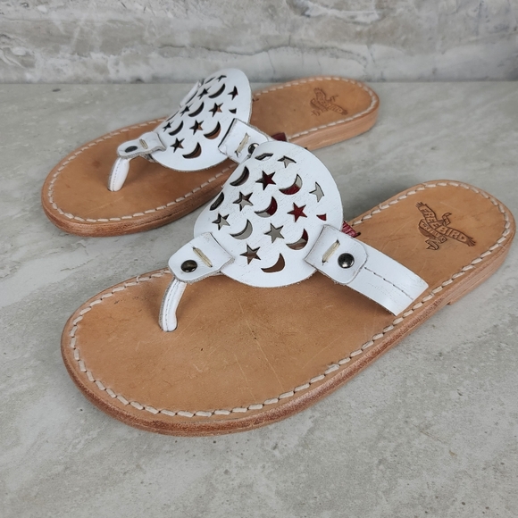 Freebird VALLARTA White Leather Celestial Moon & Stars Festival Thong Sandals 6 - Picture 3 of 13